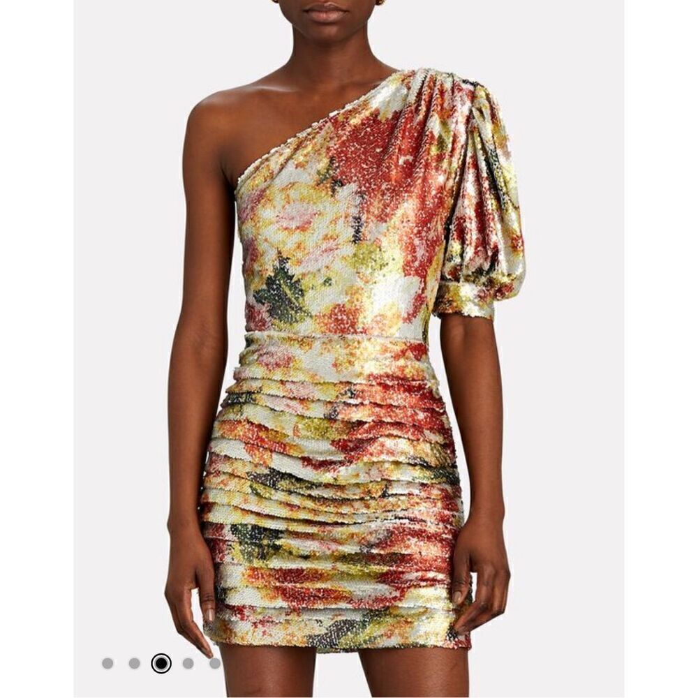 Ronny Kobo Eden Lined One Shoulder Sequin Ruched Mini Dress Multicolor Size XS